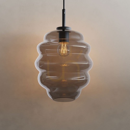 Check s.luce Echos Glass Pendant Light Smoky Oval 25 cm E27 Modern