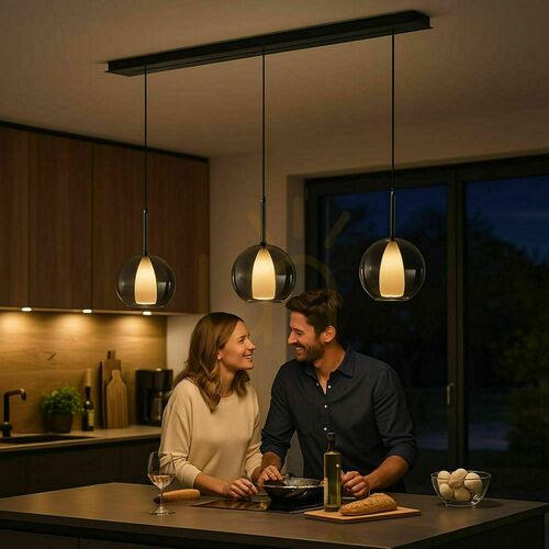 Check s.luce Belluna 3-Light Smoky Glass Pendant Light for Dining Table 120 cm