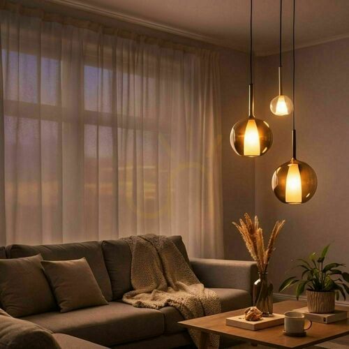 Check s.luce Belluna 3-light pendant lamp brown glass metal Ø40 cm cordless 500 cm cable