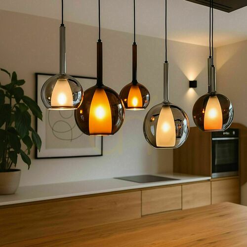 Check s.luce Belluna 5-light dining pendant 160 cm clear glass