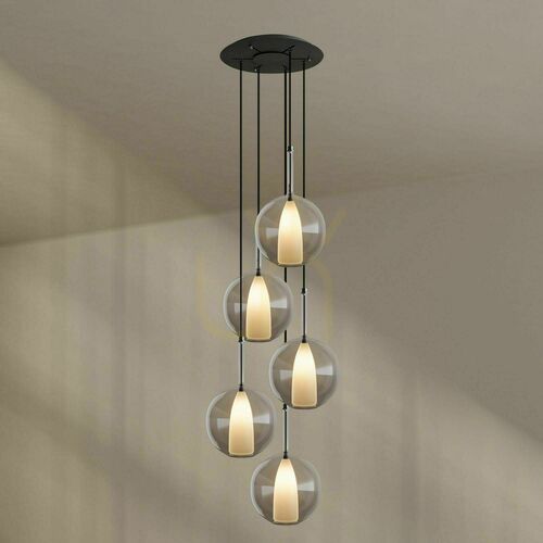 Check s.luce Belluna 5-Light Glass Pendant Chandelier, Transparent, Ø60 cm
