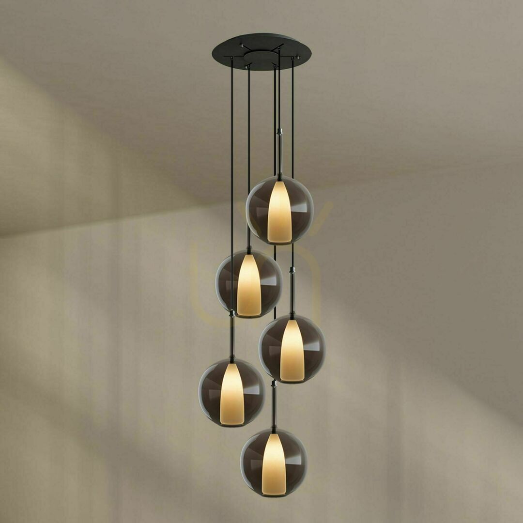 Display s.luce Belluna 5-Light Glass Pendant Lamp Ø60 cm Transparent E14 s.luce Belluna 5-Light Glass Pendant Lamp Ø60 cm Transparent E14