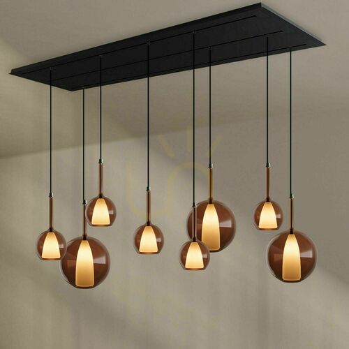 Check s.luce Belluna 8-flammiger Pendelleuchte Brown Glas Metall Modern
