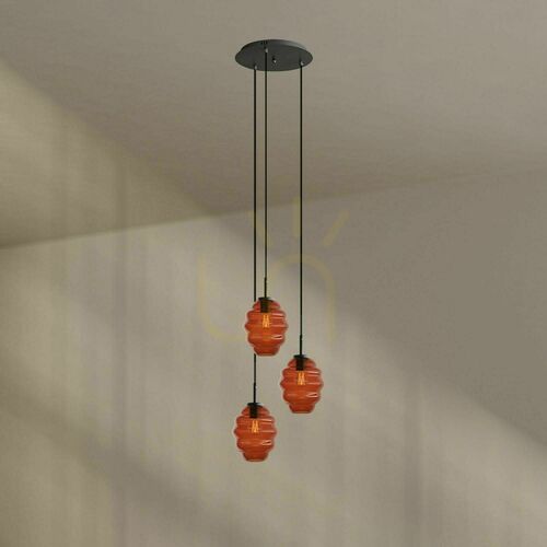 Check s.luce Echos 3-flammige Pendelleuchte Schwarz Glas Metall Ø 40 cm
