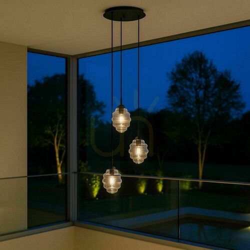 Check s.luce Echos 3-flammige Pendelleuchte Schwarz Glas Metall Ø 40 cm