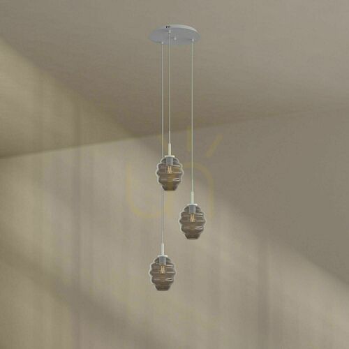Check s.luce Echos 3-flammige Pendelleuchte aus Glas, Weiß, Ø 40 cm