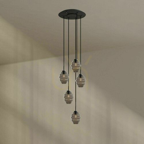 Check s.luce Echos 5-light Black Glass Modern Chandelier Ø60 cm