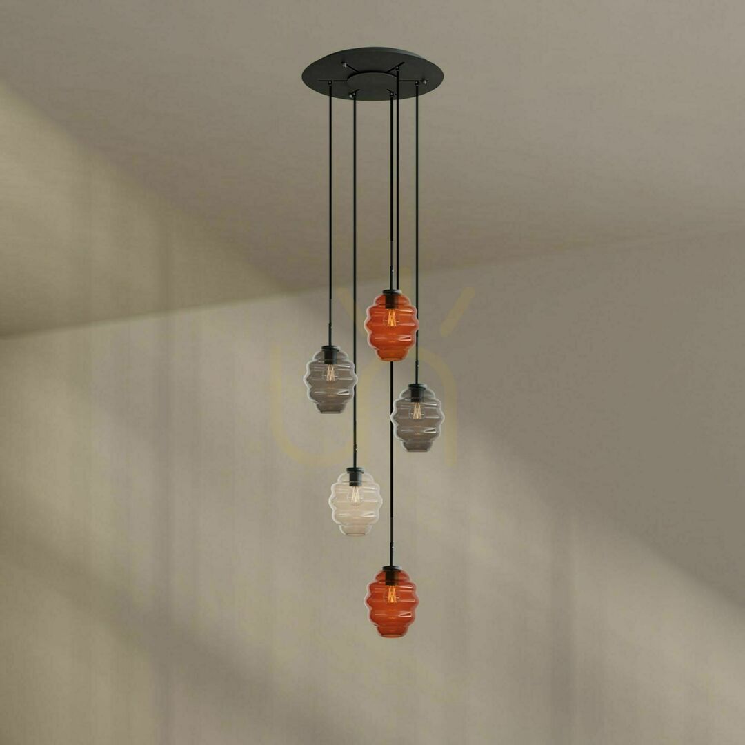 Show s.luce Echos 5-flammige Glas Hängeleuchte transparent Ø 60 cm s.luce Echos 5-flammige Glas Hängeleuchte transparent Ø 60 cm