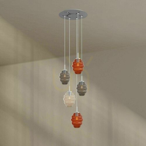 Check s.luce Echos 5-Light Gallery Chandelier Ø 60 cm Multicolor Minimalist