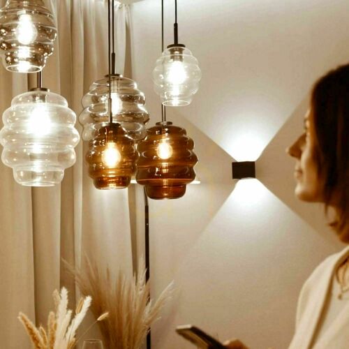 Check s.luce Echos 5-light dining pendant, 160 cm, brown glass / black ceiling canopy