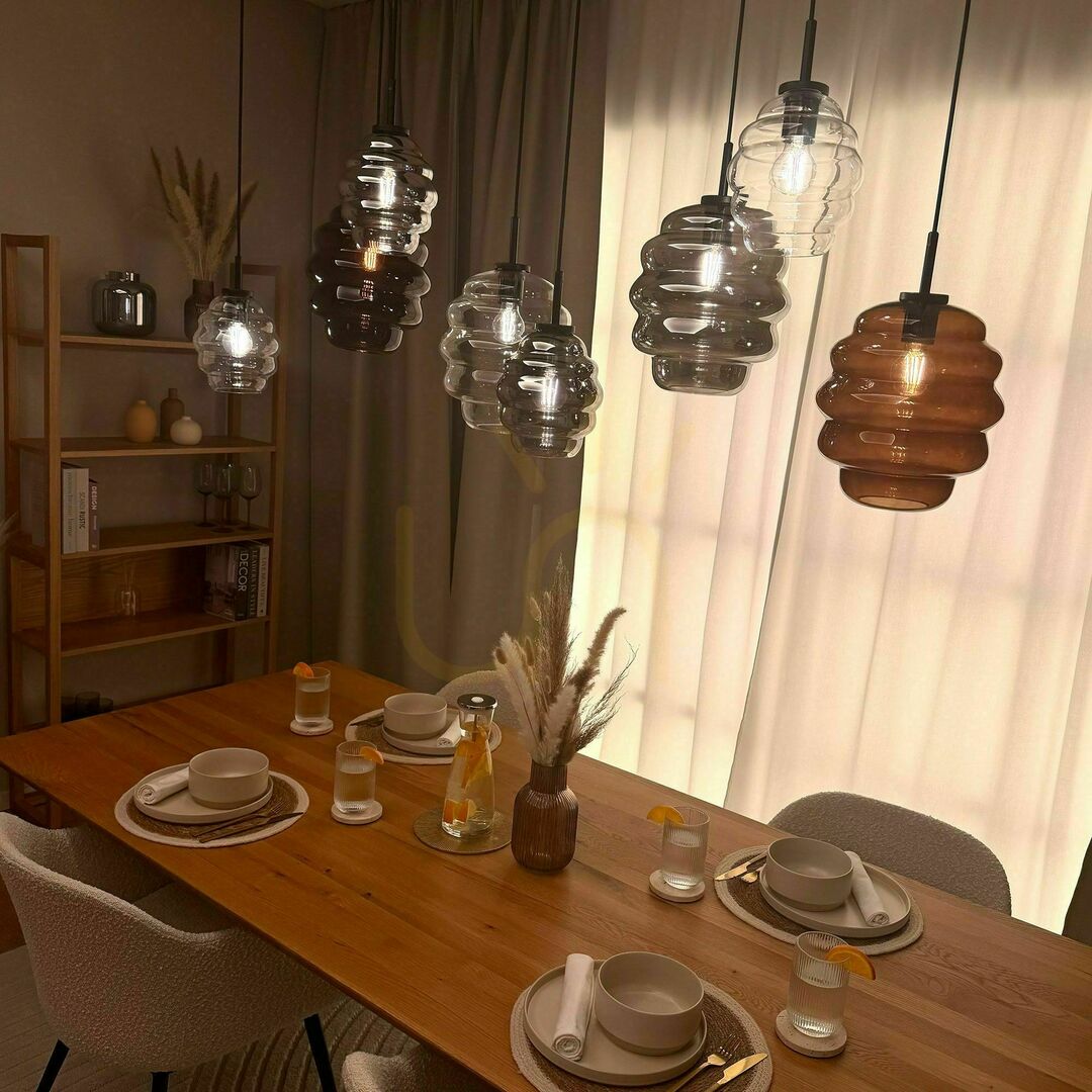 Show s.luce Echos 8-flammiger schwarzer Glas-Metall Kronleuchter Ø18 cm s.luce Echos 8-flammiger schwarzer Glas-Metall Kronleuchter Ø18 cm
