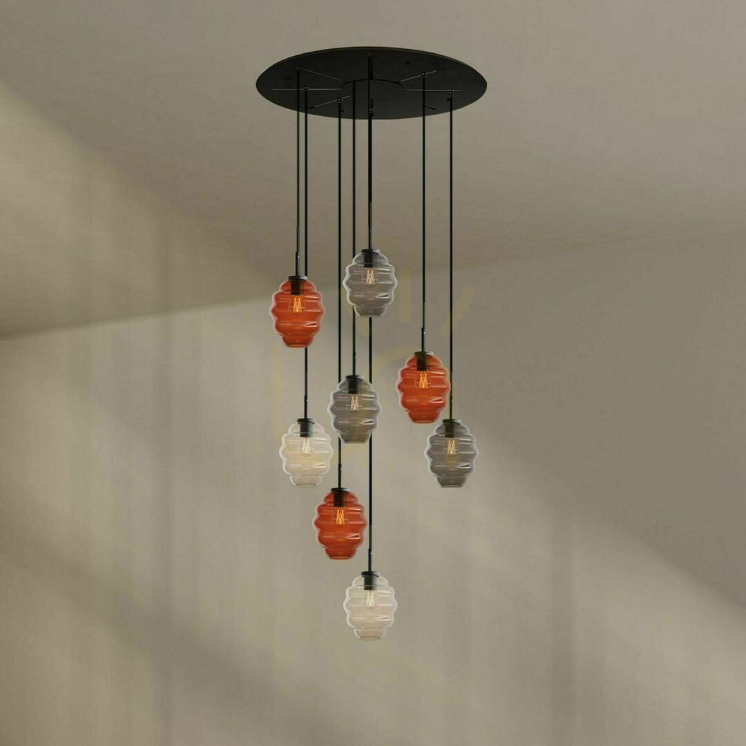 Show s.luce Echos 8-flammige Glas-Pendelleuchte Ø 80 cm transparent s.luce Echos 8-flammige Glas-Pendelleuchte Ø 80 cm transparent