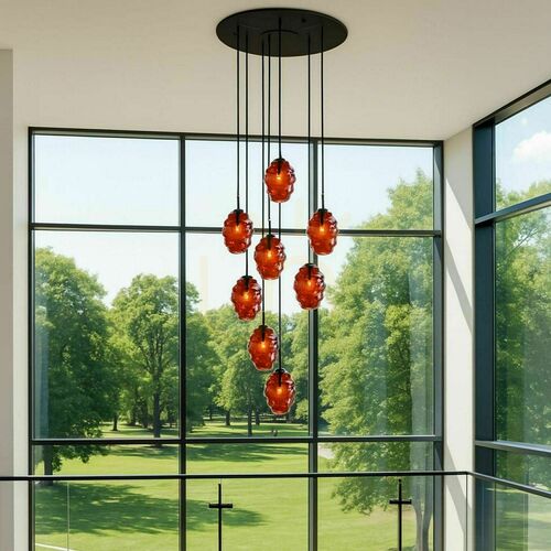 Check s.luce Echos 8-flammige Pendelleuchte Braun Glas Metall Ø 80 cm