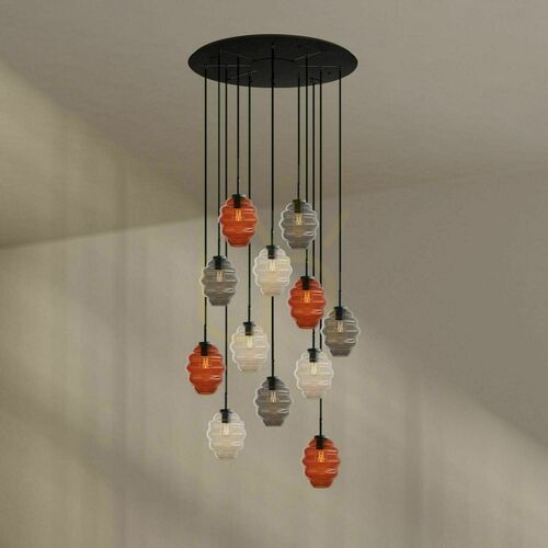 Check s.luce Echos 12-light multicolour pendant light with black cables, Ø 80 cm