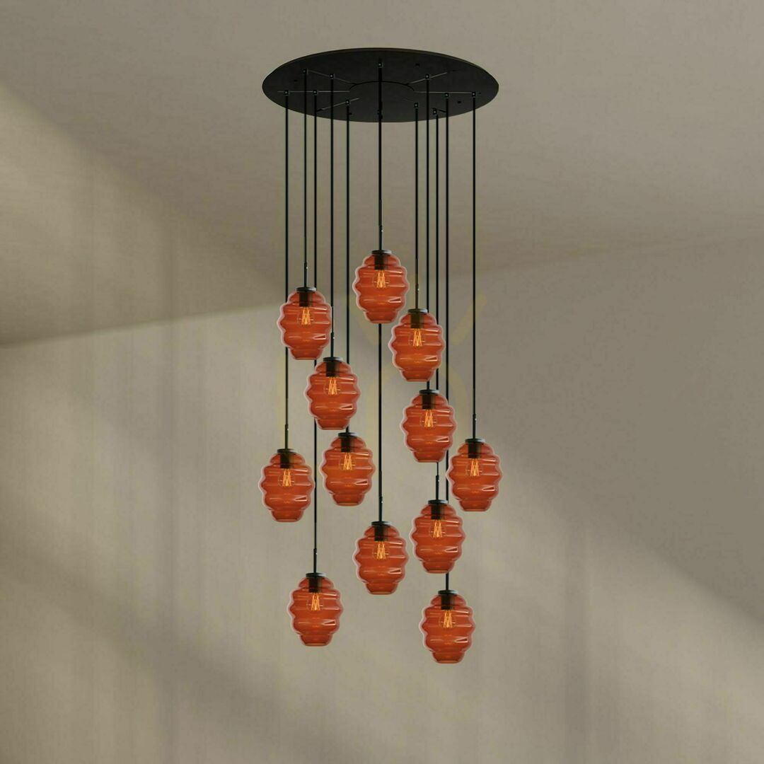 View s.luce Echos 12-arm gallery chandelier, glass, transparent, Ø 80 cm s.luce Echos 12-arm gallery chandelier, glass, transparent, Ø 80 cm