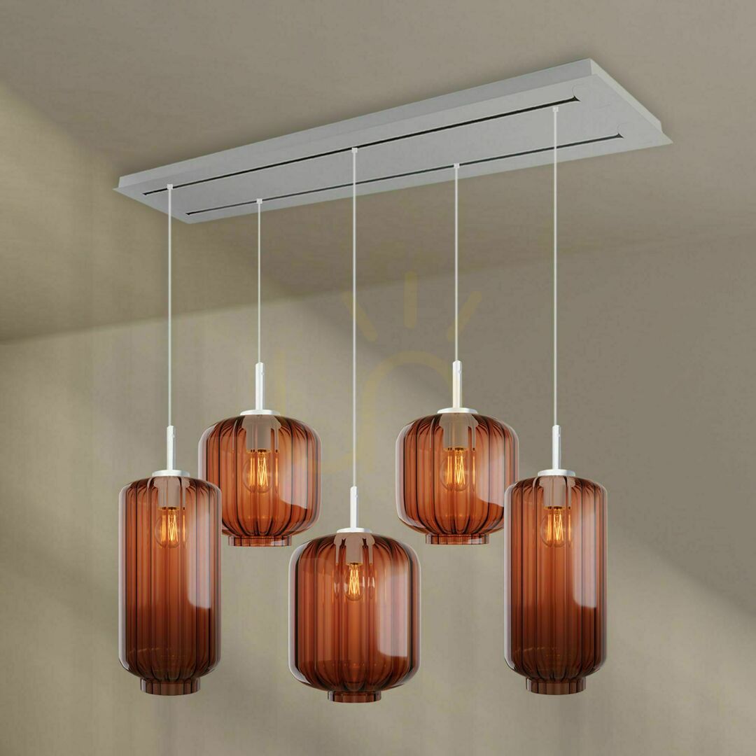 Display s.luce Velo White Glass 5-Light Dining Room Chandelier, 2-Tier, Ø 18/20/25 cm s.luce Velo White Glass 5-Light Dining Room Chandelier, 2-Tier, Ø 18/20/25 cm