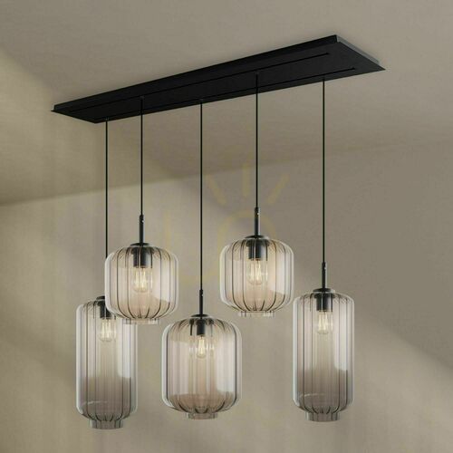 Check s.luce Velo 191021 five-light E27 pendant, clear glass, black, 160 cm
