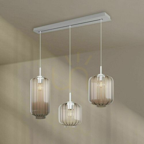 Check s.luce Velo 3-light pendant, clear glass, white 120 cm canopy bar, Ø 18/20/25 cm