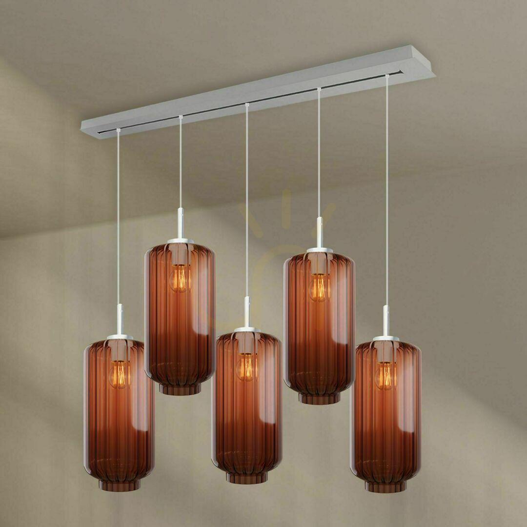 View s.luce Velo 5-light Brown Glass Metal Dining Room Chandelier 160 cm s.luce Velo 5-light Brown Glass Metal Dining Room Chandelier 160 cm