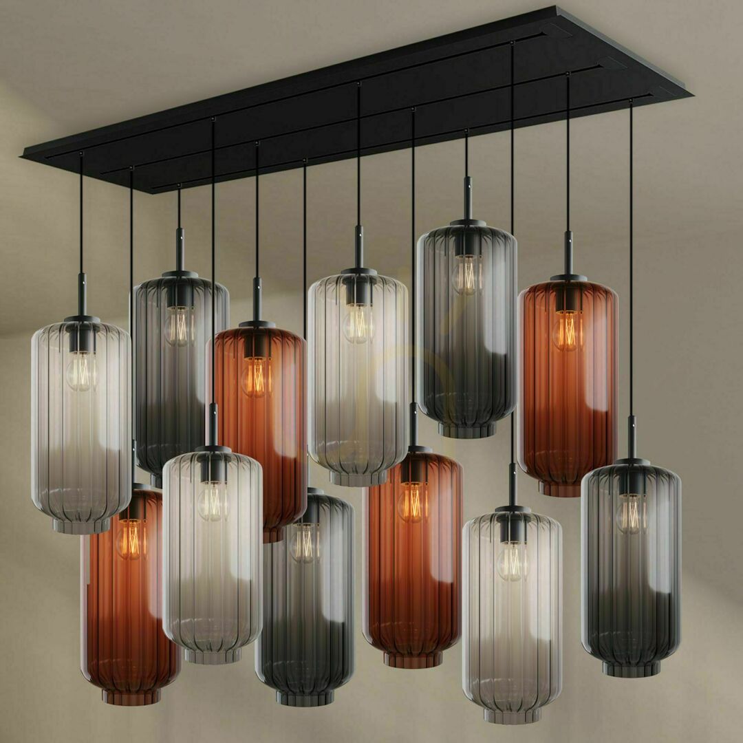 Show s.luce Velo 12-Light Brown Glass Metal Dining Room Chandelier Ø18 cm s.luce Velo 12-Light Brown Glass Metal Dining Room Chandelier Ø18 cm