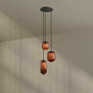 s.luce Velo 194420 pendant light, 3×E27, canopy Ø 40 cm, shades Ø 18/20/25 cm, brown, clear and smoke glass, white suspension small 1