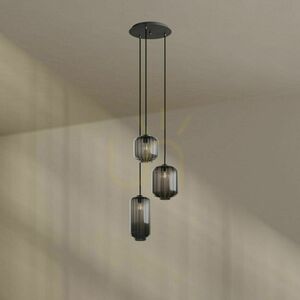 s.luce Velo 194420 pendant light, 3×E27, canopy Ø 40 cm, shades Ø 18/20/25 cm, brown, clear and smoke glass, white suspension small 3