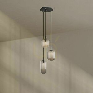 s.luce Velo 194420 pendant light, 3×E27, canopy Ø 40 cm, shades Ø 18/20/25 cm, brown, clear and smoke glass, white suspension small 4