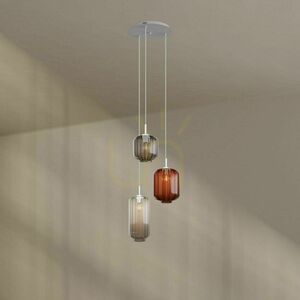 s.luce Velo 194420 pendant light, 3×E27, canopy Ø 40 cm, shades Ø 18/20/25 cm, brown, clear and smoke glass, white suspension small 9