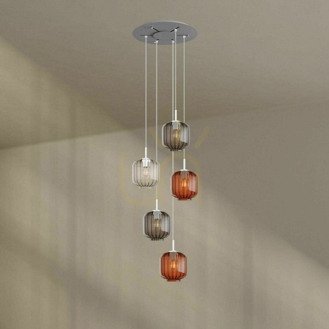 View s.luce Velo 5-flammige Pendelleuchte Braun Glas Metall Ø 60 cm s.luce Velo 5-flammige Pendelleuchte Braun Glas Metall Ø 60 cm