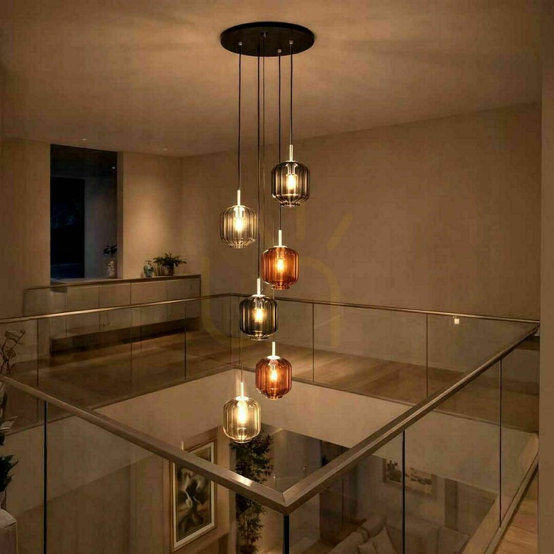 s.luce Velo 5-Licht Pendelleuchte schwarz Glas Metall Ø 60 cm