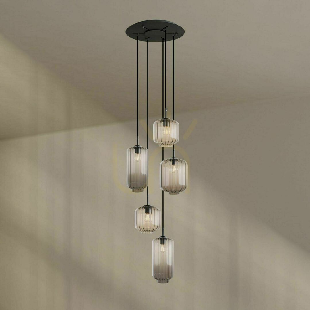 Show s.luce Velo 5-Light Black Glass Chandelier, 60 cm Diameter s.luce Velo 5-Light Black Glass Chandelier, 60 cm Diameter