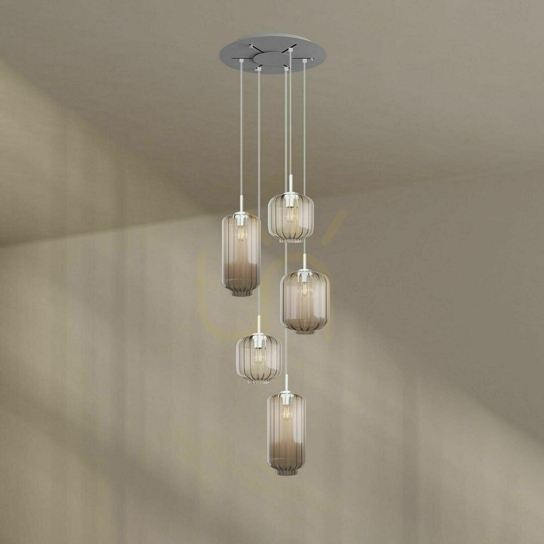 Display s.luce Velo 5-Light Black Glass Chandelier, 60 cm Diameter s.luce Velo 5-Light Black Glass Chandelier, 60 cm Diameter