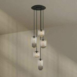 s.luce Velo 5-light pendant, brown glass, white suspension, Ø 60 cm canopy, E27 small 4