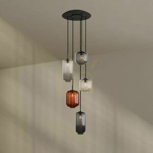 s.luce Velo 5-light pendant, brown glass, white suspension, Ø 60 cm canopy, E27 small 5