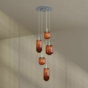 s.luce Velo 5-light pendant, brown glass, white suspension, Ø 60 cm canopy, E27 small 7