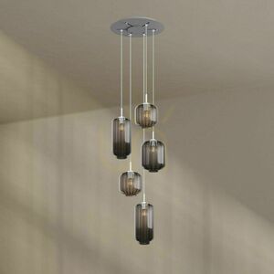 s.luce Velo 5-light pendant, brown glass, white suspension, Ø 60 cm canopy, E27 small 8