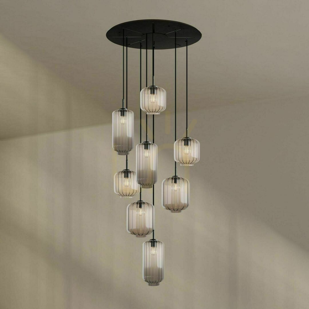 Display s.luce Velo 8-arm chandelier glass transparent modern 8-light E27 s.luce Velo 8-arm chandelier glass transparent modern 8-light E27