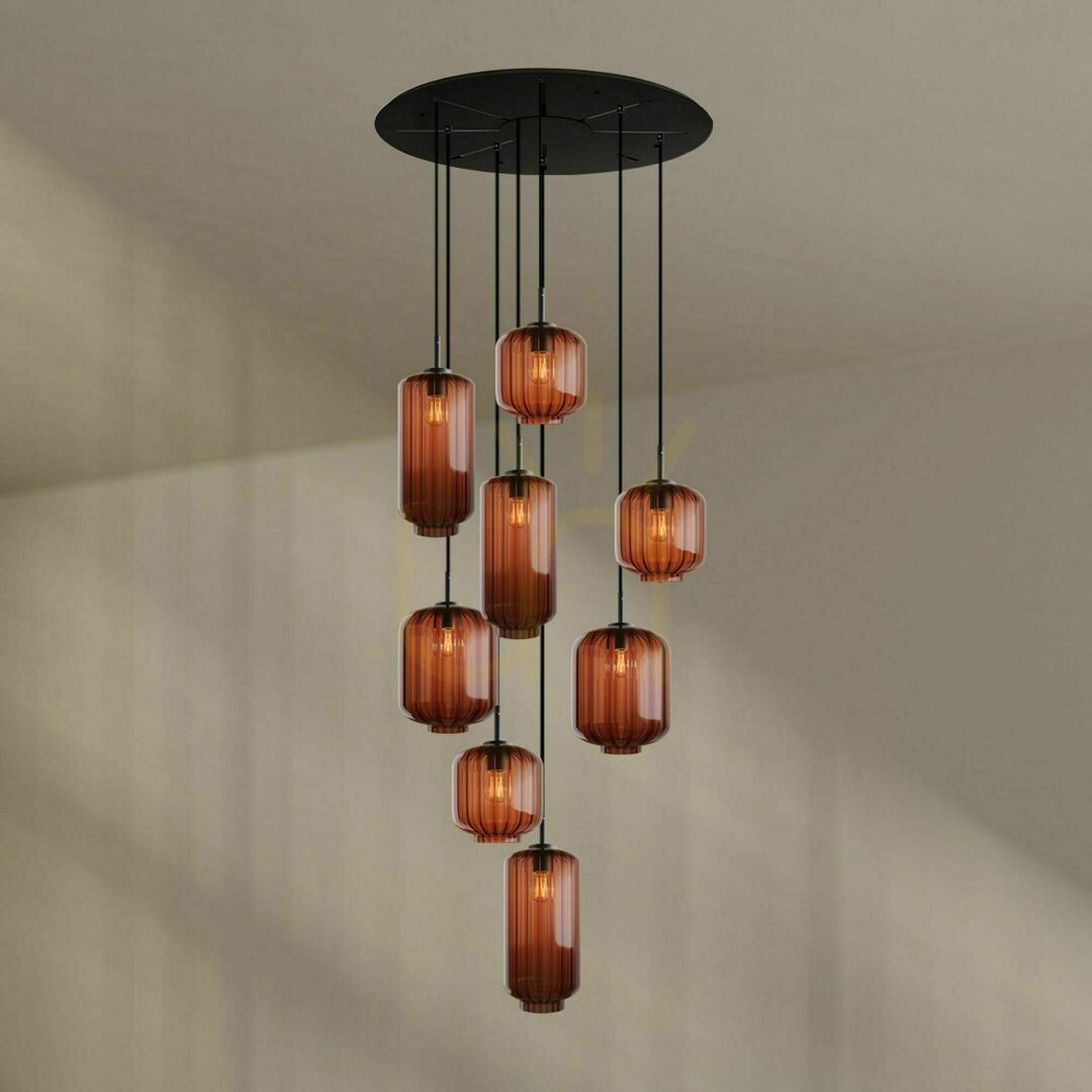 View s.luce Velo 8-Licht Galerie-Hängeleuchte Braun Glas Metall Ø 80 cm s.luce Velo 8-Licht Galerie-Hängeleuchte Braun Glas Metall Ø 80 cm