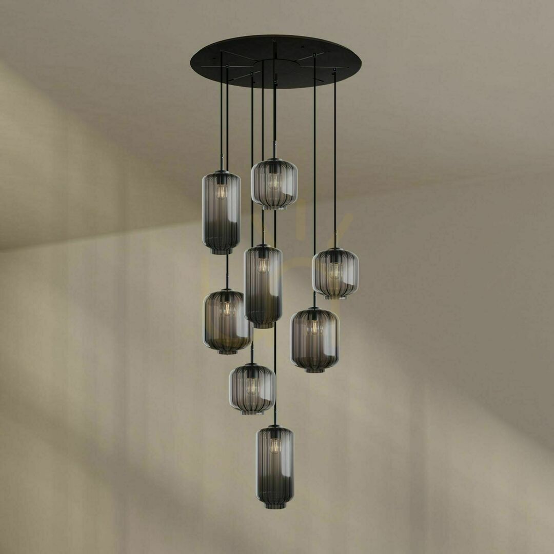 Preview s.luce Velo 8-Licht Galerie-Hängeleuchte Braun Glas Metall Ø 80 cm s.luce Velo 8-Licht Galerie-Hängeleuchte Braun Glas Metall Ø 80 cm