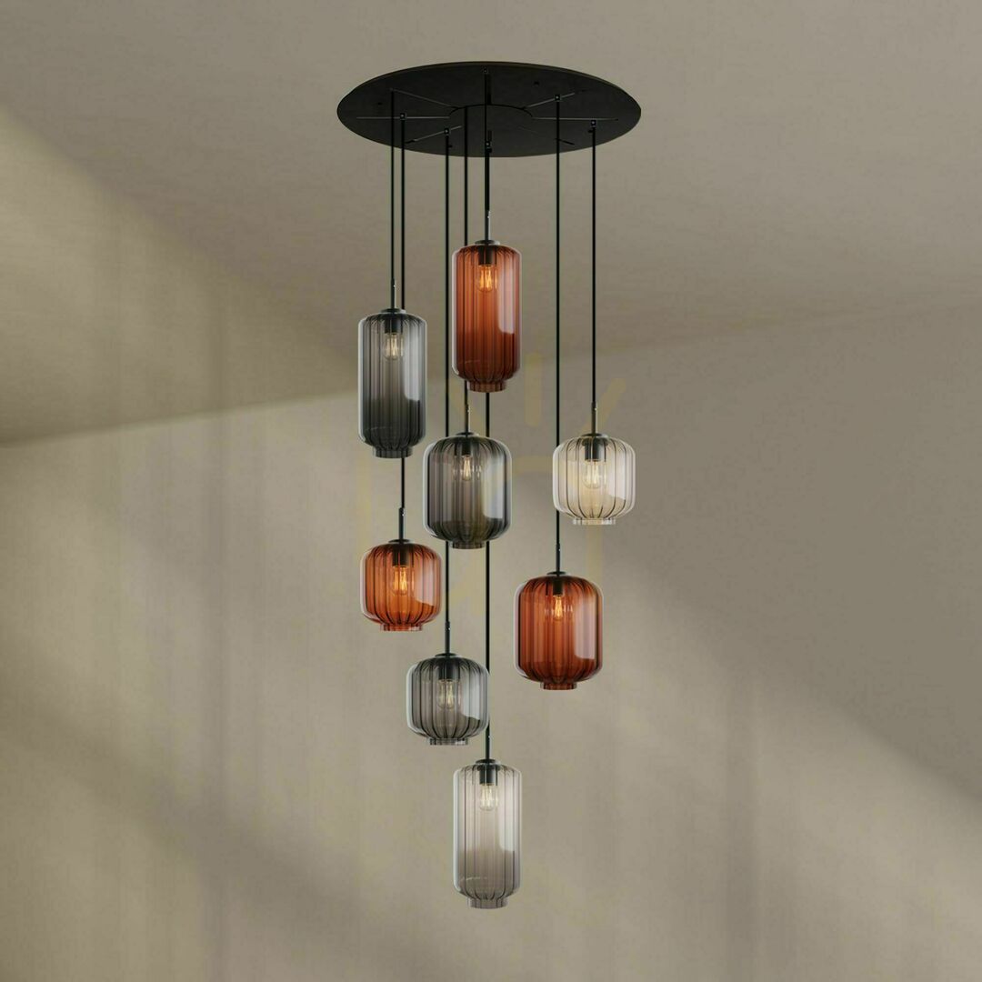Show s.luce Velo 8-flammige Glas-Hängeleuchte Schwarz, modern, Ø 80 cm s.luce Velo 8-flammige Glas-Hängeleuchte Schwarz, modern, Ø 80 cm