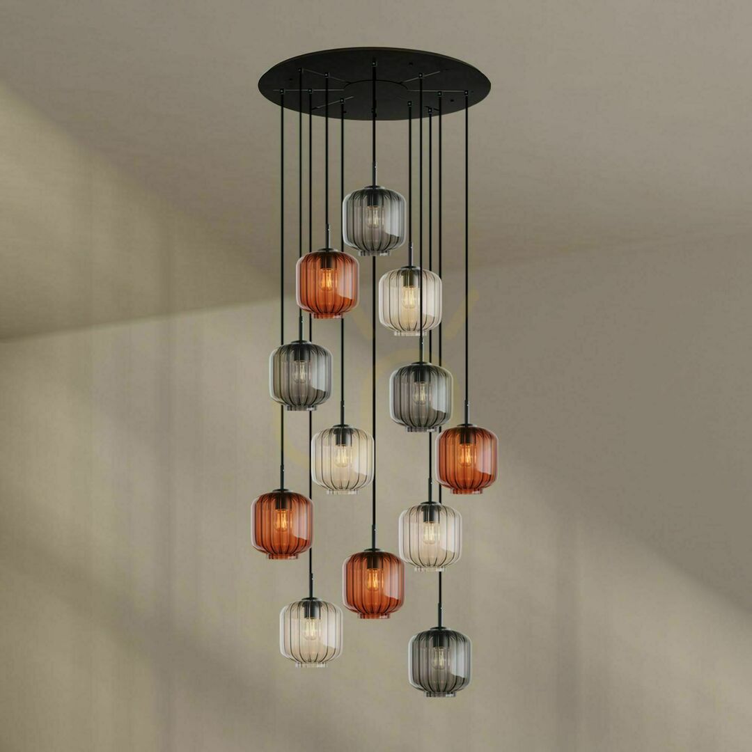 Show s.luce Velo 12-arm Gallery Chandelier Brown Glass Metal Ø 80 cm s.luce Velo 12-arm Gallery Chandelier Brown Glass Metal Ø 80 cm