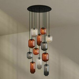 s.luce Velo 194504 12-Light Cascade Chandelier, E27, Mixed Glass, Black, Ø 80 cm Canopy small 0