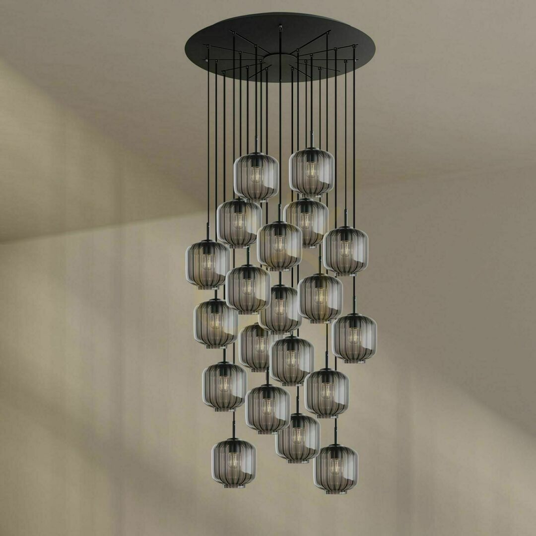 Show s.luce Velo 20-arm Black Glass Chandelier Ø 120 cm, Modern Minimalist s.luce Velo 20-arm Black Glass Chandelier Ø 120 cm, Modern Minimalist