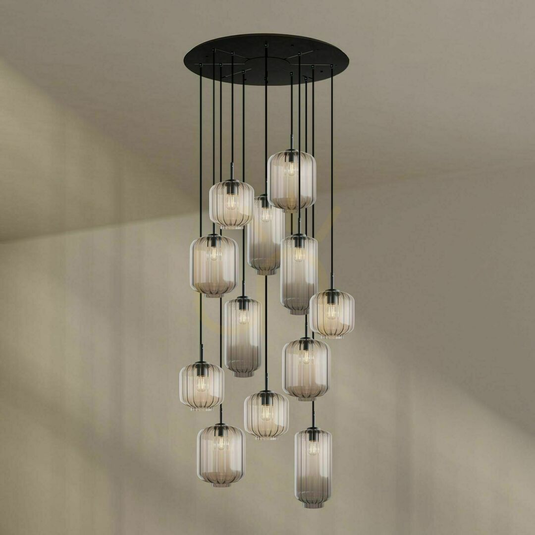 Show s.luce Velo Gallery 12-arm Brown Glass Metal Chandelier Ø 80 cm s.luce Velo Gallery 12-arm Brown Glass Metal Chandelier Ø 80 cm