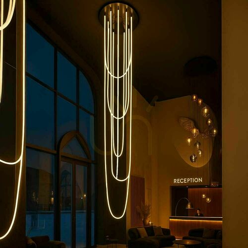 Check s.luce Arion Organic XXL LED Gallery Light 6-Light Warm White White Modern Chandelier