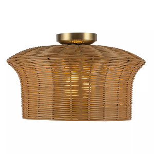 Kai Flush Ceiling Light - 1 Light - Brushed Gold & Rattan Elstead small 1