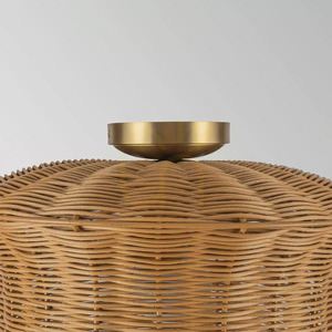 Kai Flush Ceiling Light - 1 Light - Brushed Gold & Rattan Elstead small 2