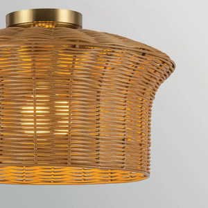 Kai Flush Ceiling Light - 1 Light - Brushed Gold & Rattan Elstead small 3