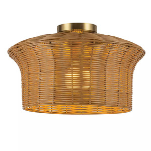 Kai Flush Ceiling Light - 1 Light - Brushed Gold & Rattan Elstead small 0