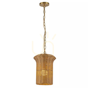 Kai Small Pendant Light - 1 Light Source - Brushed Gold, Elstead Rattan small 1